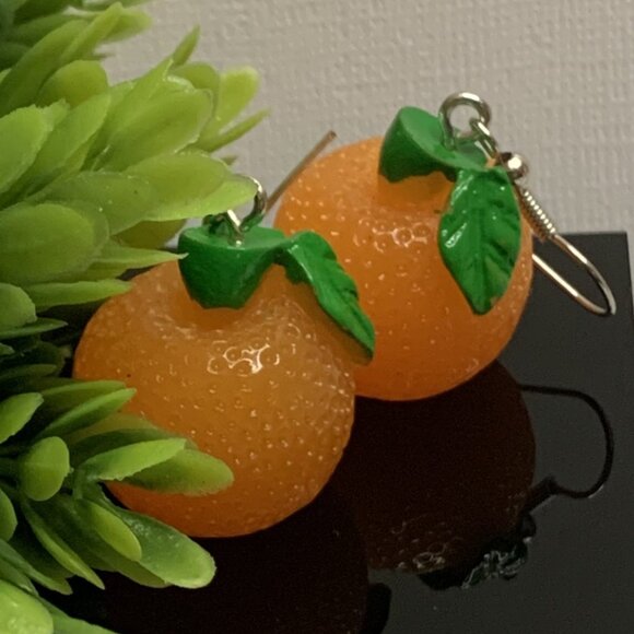 Orange Earring, Fruit Earring, Funny Food Earring, Florida Earring, Gift Idea - Picture 1 of 5
